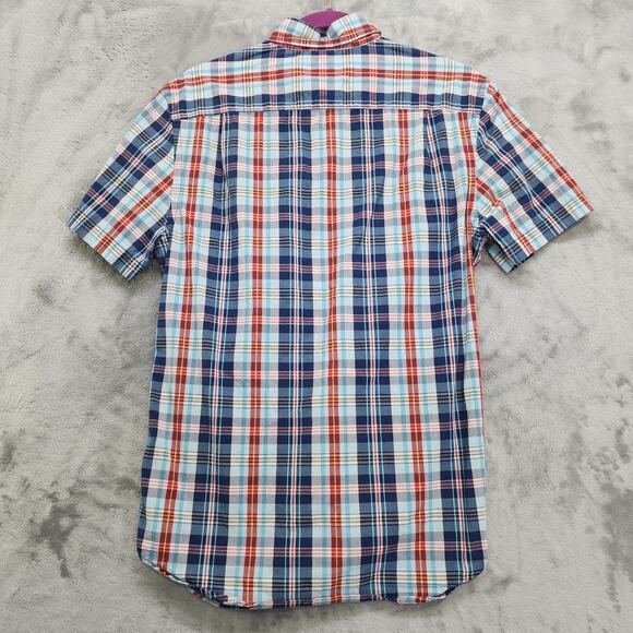 HAWKER RYE Shirt Men M Blue Red Plaid Essential Wash Short Sleeve Stretch Cotton - Picture 2 of 10